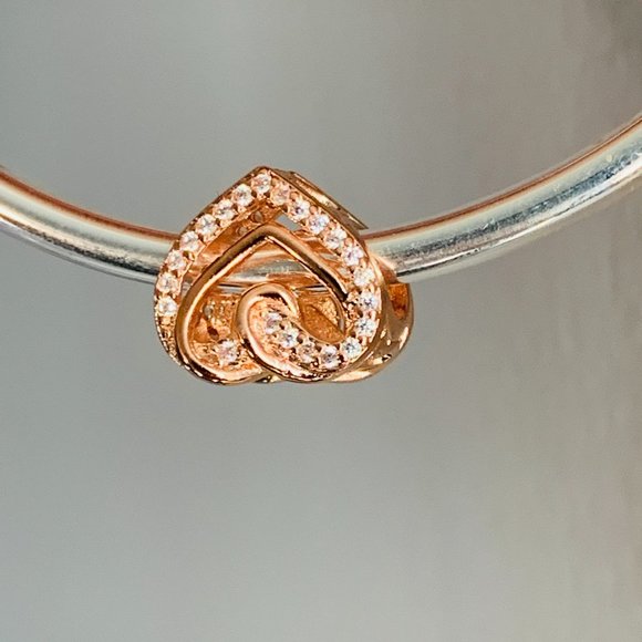 NEWAUTHENTIC PANDORA ROSE GOLD SPARKLING ENTWINED HEARTS CHARM #789270C01 - Picture 8 of 8